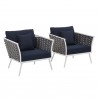 Modway Stance Armchair Outdoor Patio Aluminum in White Navy - Set of Two - Set in Front Side Angle