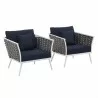 Modway Stance Armchair Outdoor Patio Aluminum in White Navy - Set of Two - Set in Front Side Angle - Modway Stance Armchair Outdoor Patio Aluminum in White Navy - Set of Two - Set in Front Side Angle