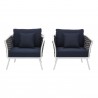 Modway Stance Armchair Outdoor Patio Aluminum in White Navy - Set of Two - Set in Front Angle