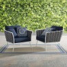 Modway Stance Armchair Outdoor Patio Aluminum in White Navy - Set of Two - Lifestyle