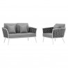 Modway Stance 2 Piece Outdoor Patio Aluminum Sectional Sofa Set in White Gray - Set in Front Side Angle