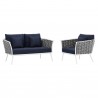 Modway Stance 2 Piece Outdoor Patio Aluminum Sectional Sofa Set in White Navy - Set in Front Side Angle