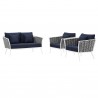 Modway Stance 3 Piece Outdoor Patio Aluminum Sectional Sofa Set - White Navy - Set in Front Side Angle