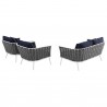 Modway Stance 3 Piece Outdoor Patio Aluminum Sectional Sofa Set - White Navy - Set in Back Angle