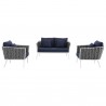 Modway Stance 3 Piece Outdoor Patio Aluminum Sectional Sofa Set - White Navy - Set in Front Angle