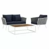 Modway Stance 3 Piece Outdoor Patio Aluminum Sectional Sofa Set - White Navy - Set in Front Side Angle - Modway Stance 3 Piece Outdoor Patio Aluminum Sectional Sofa Set - White Navy - Set in Front Side Angle