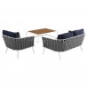 Modway Stance 3 Piece Outdoor Patio Aluminum Sectional Sofa Set - White Navy - Set in Back Side Angle