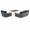 Modway Stance 3 Piece Outdoor Patio Aluminum Sectional Sofa Set - White Navy - Set in Back Side Angle - Modway Stance 3 Piece Outdoor Patio Aluminum Sectional Sofa Set - White Navy - Set in Back Side Angle