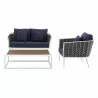 Modway Stance 3 Piece Outdoor Patio Aluminum Sectional Sofa Set - White Navy - Set in Front Angle - Modway Stance 3 Piece Outdoor Patio Aluminum Sectional Sofa Set - White Navy - Set in Front Angle