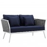 Modway Stance 3 Piece Outdoor Patio Aluminum Sectional Sofa Set - White Navy - Loveseat in Front Side Angle