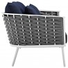 Modway Stance 3 Piece Outdoor Patio Aluminum Sectional Sofa Set - White Navy - Loveseat in Side Angle