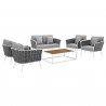 Modway Stance 6 Piece Outdoor Patio Aluminum Sectional Sofa Set - White Gray - Set in Front Side Angle