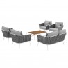 Modway Stance 6 Piece Outdoor Patio Aluminum Sectional Sofa Set - White Gray - Set in Back Side Angle