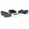 Modway Stance 6 Piece Outdoor Patio Aluminum Sectional Sofa Set - White Navy - Set in Front Side Angle