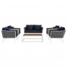 Modway Stance 6 Piece Outdoor Patio Aluminum Sectional Sofa Set - White Navy - Set in Front Angle