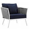 Modway Stance 6 Piece Outdoor Patio Aluminum Sectional Sofa Set - White Navy - Armchar in Front Side Angle