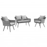 Modway Endeavor 3 Piece Outdoor Patio Wicker Rattan Loveseat and Armchair Set - Gray Gray - Set in Front Angle