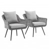 Modway Endeavor Armchair Outdoor Patio Wicker Rattan in Gray Gray - Set of Two - Front Side Angle