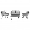 Modway Endeavor 4 Piece Outdoor Patio Wicker Rattan Loveseat Armchair and Coffee Table Set - Gray Gray - Set in Front Angle