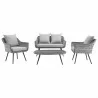 Modway Endeavor 4 Piece Outdoor Patio Wicker Rattan Loveseat Armchair and Coffee Table Set - Gray Gray - Set in Front Angle - Modway Endeavor 4 Piece Outdoor Patio Wicker Rattan Loveseat Armchair and Coffee Table Set - Gray Gray - Set in Front Angle