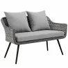 Modway Endeavor 4 Piece Outdoor Patio Wicker Rattan Loveseat Armchair and Coffee Table Set - Gray Gray - Loveseat in Front Side Angle - Modway Endeavor 4 Piece Outdoor Patio Wicker Rattan Loveseat Armchair and Coffee Table Set - Gray Gray - Loveseat in Front Side Angle