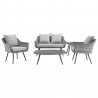 Modway Endeavor 5 Piece Outdoor Patio Wicker Rattan Loveseat Armchair Coffee + Side Table Set - Gray Gray - Set in Front Angle