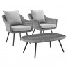 Modway Endeavor 3 Piece Outdoor Patio Wicker Rattan Armchair and Coffee Table Set - Gray Gray - Set in Front Side Angle