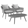 Modway Endeavor 3 Piece Outdoor Patio Wicker Rattan Armchair and Coffee Table Set - Gray Gray - Set in Front Side Angle - Modway Endeavor 3 Piece Outdoor Patio Wicker Rattan Armchair and Coffee Table Set - Gray Gray - Set in Front Side Angle