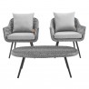 Modway Endeavor 3 Piece Outdoor Patio Wicker Rattan Armchair and Coffee Table Set - Gray Gray - Set in Front Angle
