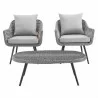 Modway Endeavor 3 Piece Outdoor Patio Wicker Rattan Armchair and Coffee Table Set - Gray Gray - Set in Front Angle - Modway Endeavor 3 Piece Outdoor Patio Wicker Rattan Armchair and Coffee Table Set - Gray Gray - Set in Front Angle
