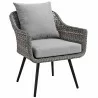 Modway Endeavor 3 Piece Outdoor Patio Wicker Rattan Armchair and Coffee Table Set - Gray Gray - Chair in Front Side Angle - Modway Endeavor 3 Piece Outdoor Patio Wicker Rattan Armchair and Coffee Table Set - Gray Gray - Chair in Front Side Angle