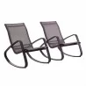 Modway Traveler Rocking Lounge Chair Outdoor Patio Mesh Sling in Black Black - Set of Two - Set in Front Side Angle - Modway Traveler Rocking Lounge Chair Outdoor Patio Mesh Sling in Black Black - Set of Two - Set in Front Side Angle