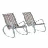 Modway Traveler Rocking Lounge Chair Outdoor Patio Mesh Sling in Green Stripe - Set of Two - Set in Front Side Angle - Modway Traveler Rocking Lounge Chair Outdoor Patio Mesh Sling in Green Stripe - Set of Two - Set in Front Side Angle