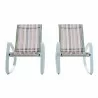 Modway Traveler Rocking Lounge Chair Outdoor Patio Mesh Sling in Green Stripe - Set of Two - Set in Front Angle - Modway Traveler Rocking Lounge Chair Outdoor Patio Mesh Sling in Green Stripe - Set of Two - Set in Front Angle