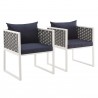 Modway Stance Dining Armchair Outdoor Patio Aluminum in White Navy - Front Side Angle