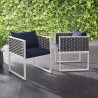Modway Stance Dining Armchair Outdoor Patio Aluminum in White Navy - Lifestyle