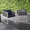 Modway Stance Dining Armchair Outdoor Patio Aluminum in White Navy - Lifestyle - Modway Stance Dining Armchair Outdoor Patio Aluminum in White Navy - Lifestyle