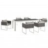 Modway Stance 7 Piece Outdoor Patio Aluminum Dining Set - White Gray - Set in Front Side Angle
