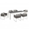Modway Stance 7 Piece Outdoor Patio Aluminum Dining Set - White Gray - Table in Front Side Top Angle
