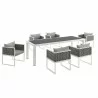 Modway Stance 7 Piece Outdoor Patio Aluminum Dining Set - White Gray - Table in Front Side Top Angle - Modway Stance 7 Piece Outdoor Patio Aluminum Dining Set - White Gray - Table in Front Side Top Angle