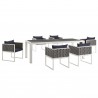 Modway Stance 7 Piece Outdoor Patio Aluminum Dining Set - White Navy - Set in Front Side Angle