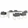 Modway Stance 7 Piece Outdoor Patio Aluminum Dining Set - White Navy - Set in Front Side Angle - Modway Stance 7 Piece Outdoor Patio Aluminum Dining Set - White Navy - Set in Front Side Angle