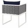 Modway Stance 7 Piece Outdoor Patio Aluminum Dining Set - White Navy - Chair in Back Side Angle