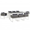 Modway Stance 9 Piece Outdoor Patio Aluminum Dining Set - Silver Navy - Set in Front Side Angle