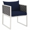 Modway Stance 9 Piece Outdoor Patio Aluminum Dining Set - Silver Navy - Chair in Front Side Angle