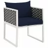 Modway Stance 9 Piece Outdoor Patio Aluminum Dining Set - Silver Navy - Chair in Front Side Angle - Modway Stance 9 Piece Outdoor Patio Aluminum Dining Set - Silver Navy - Chair in Front Side Angle