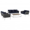 Modway Stance 5 Piece Outdoor Patio Aluminum Sectional Sofa Set - White Navy - Set in Front Side Angle