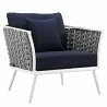 Modway Stance 5 Piece Outdoor Patio Aluminum Sectional Sofa Set - White Navy - Armchair in Front Side Angle - Modway Stance 5 Piece Outdoor Patio Aluminum Sectional Sofa Set - White Navy - Armchair in Front Side Angle
