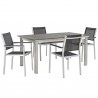 Modway Shore 5 Piece Outdoor Patio Aluminum Dining Set - Silver Black - Set in Front Side Angle