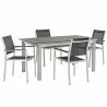 Modway Shore 5 Piece Outdoor Patio Aluminum Dining Set - Silver Black - Set in Front Side Angle - Modway Shore 5 Piece Outdoor Patio Aluminum Dining Set - Silver Black - Set in Front Side Angle